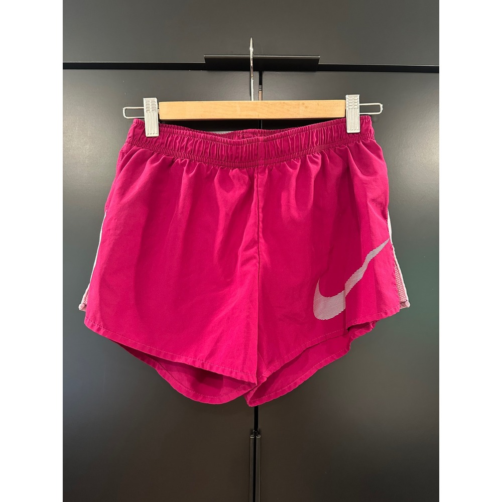 Nike Dri-FIT Women Running Shorts Dark Magenta Striped Swoosh Size S